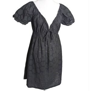 La Blanca Black Cotton Crochet Circle Eyelet Puff Sleeve Coverup Dress M